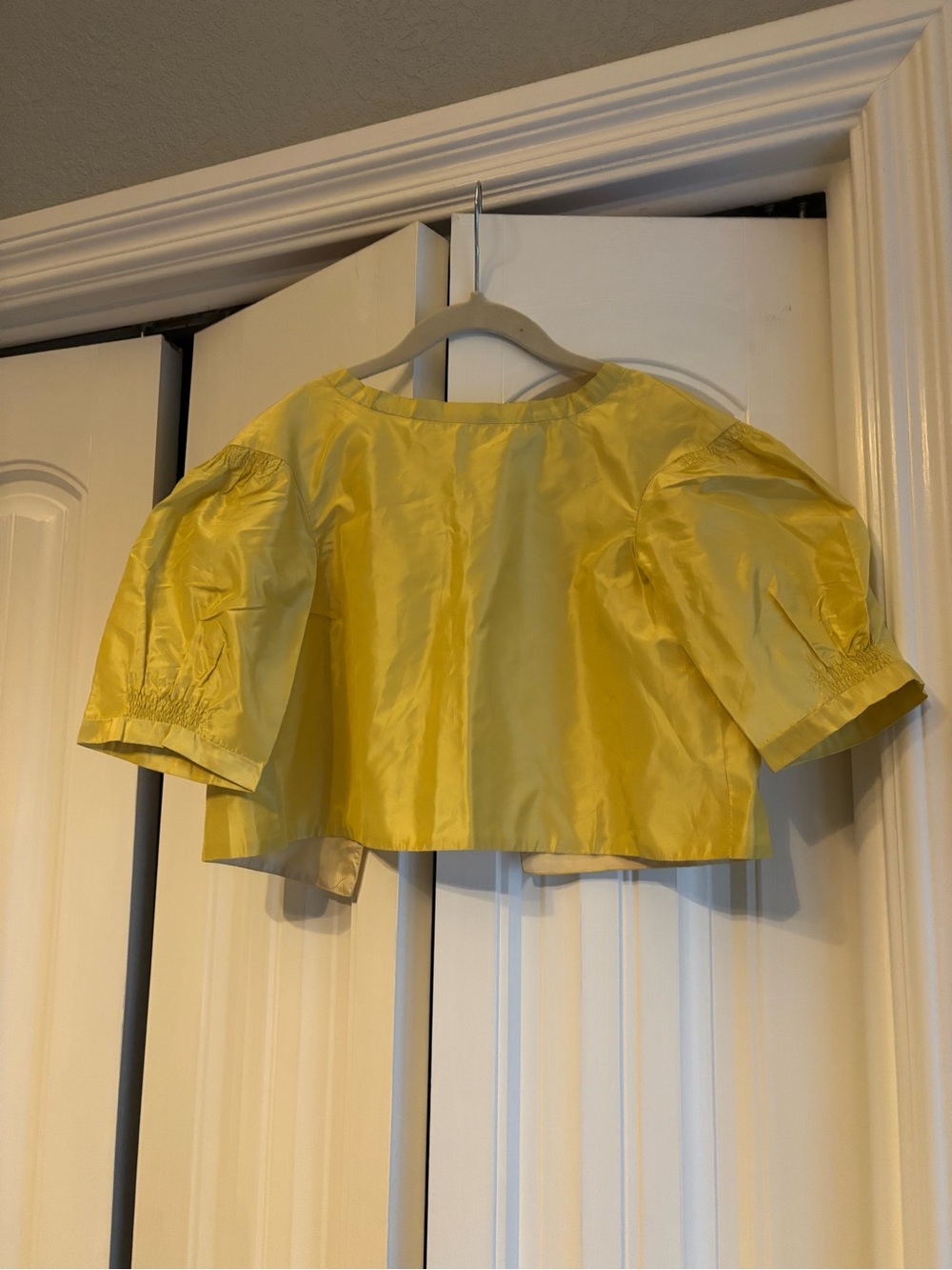 Bonpoint Silk Cropped Yellow Puff-Sleeve Top